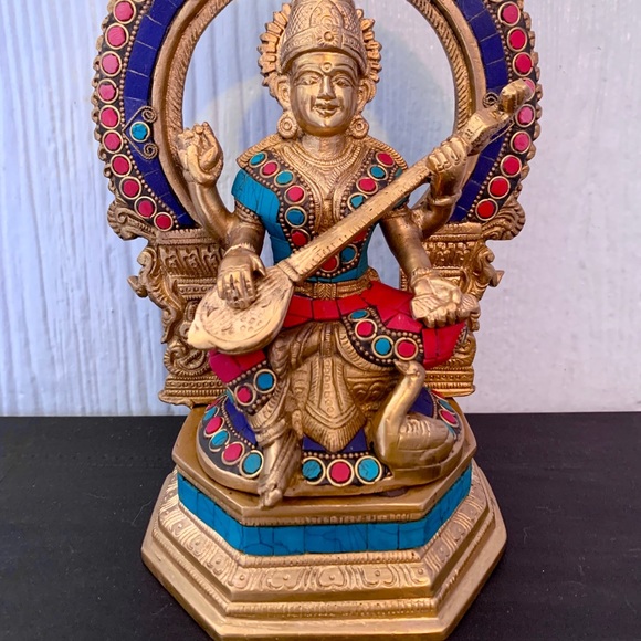 Saraswati Statue & Swan Under Arch Stone Figurine - Picture 3 of 14